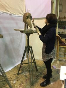 Rose working on a mask for 'The Moonwatcher'. ph. Bob Frith